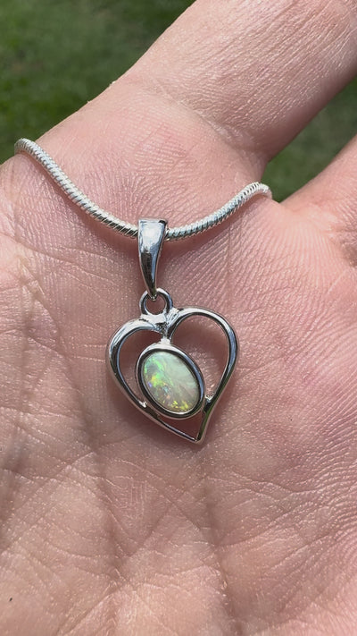 0.4ct Coober Pedy Opal Heart Pendant Necklace ~ 'Huon Valley Heart' | 925 Sterling Silver | Solid Australian Opal