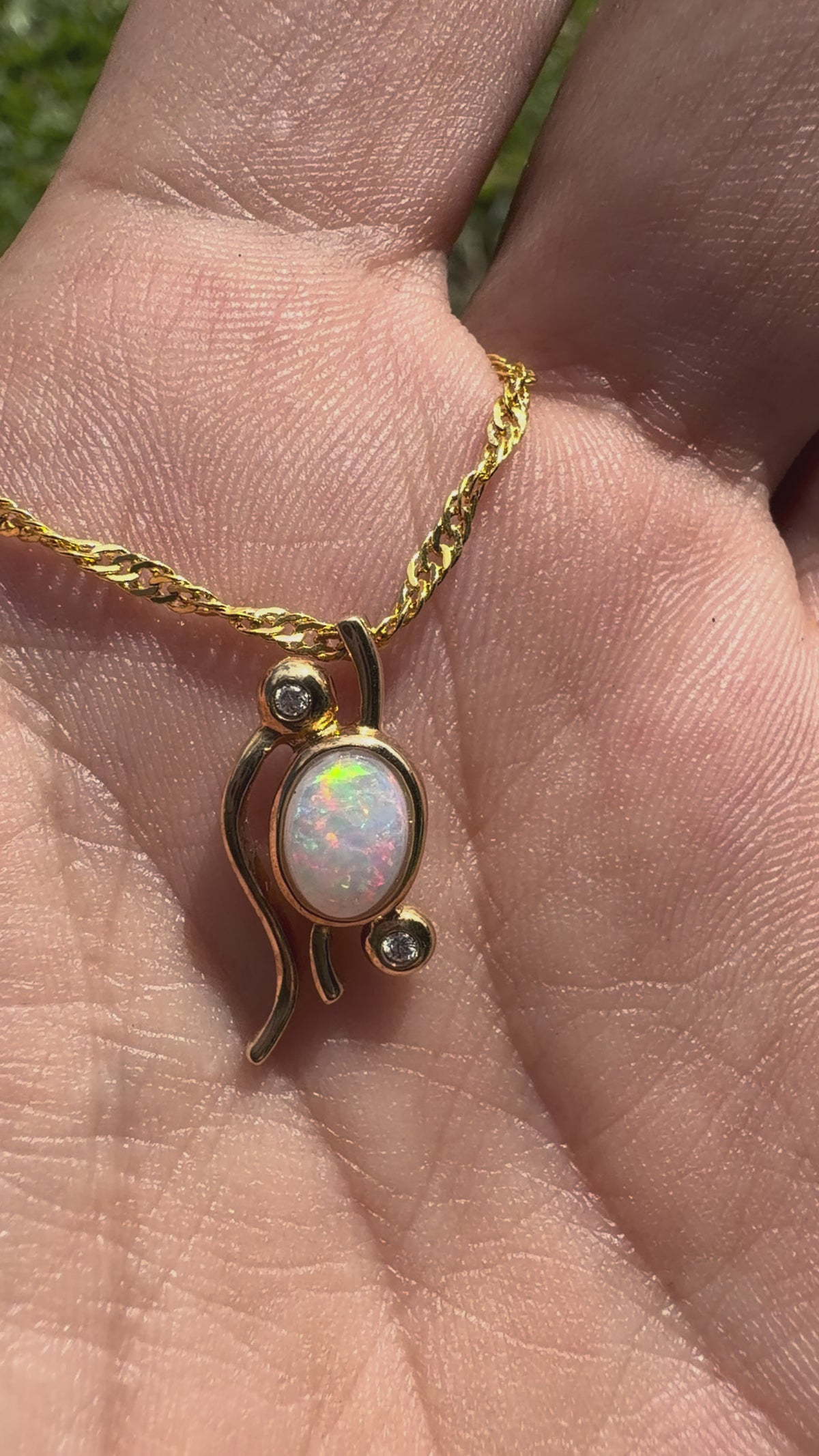 0.8ct Coober Pedy Opal & Diamond Pendant Necklace ~ 'Lady Elliot Rainbow' | 14ct Yellow Gold | Solid Australian Opal