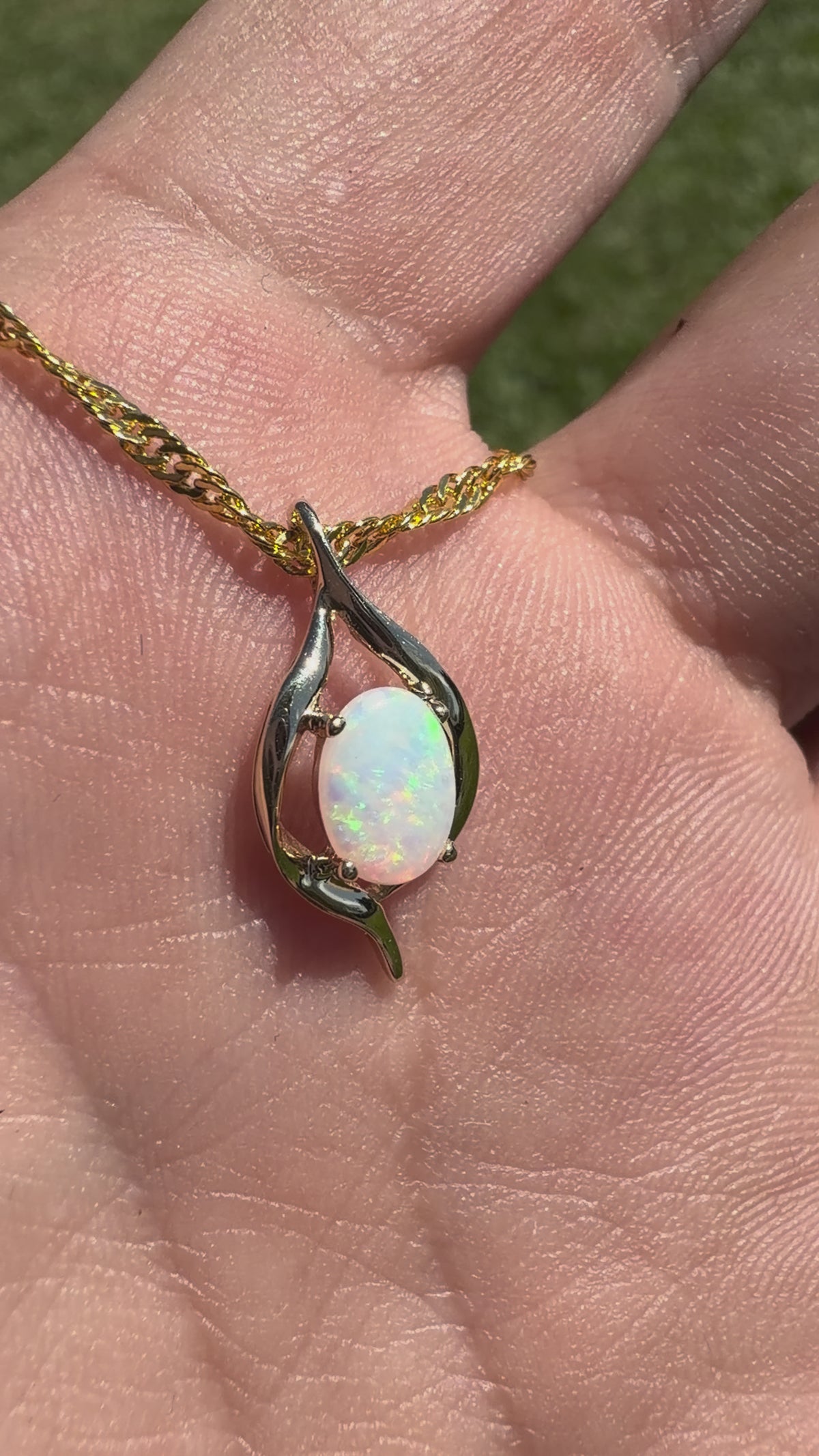 0.6ct Coober Pedy Opal Pendant Necklace ~ 'Sovereign Hill Gleam' | 9ct Yellow Gold | Solid Australian Opal