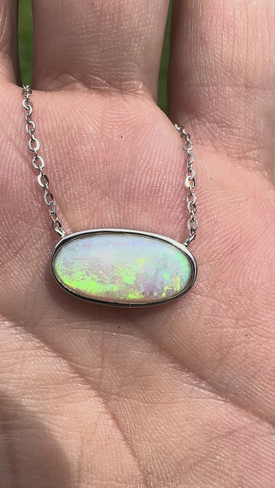 2.2ct Coober Pedy Opal Pendant Necklace ~ 'Lamington Greens' | 925 Sterling Silver | Solid Australian Opal