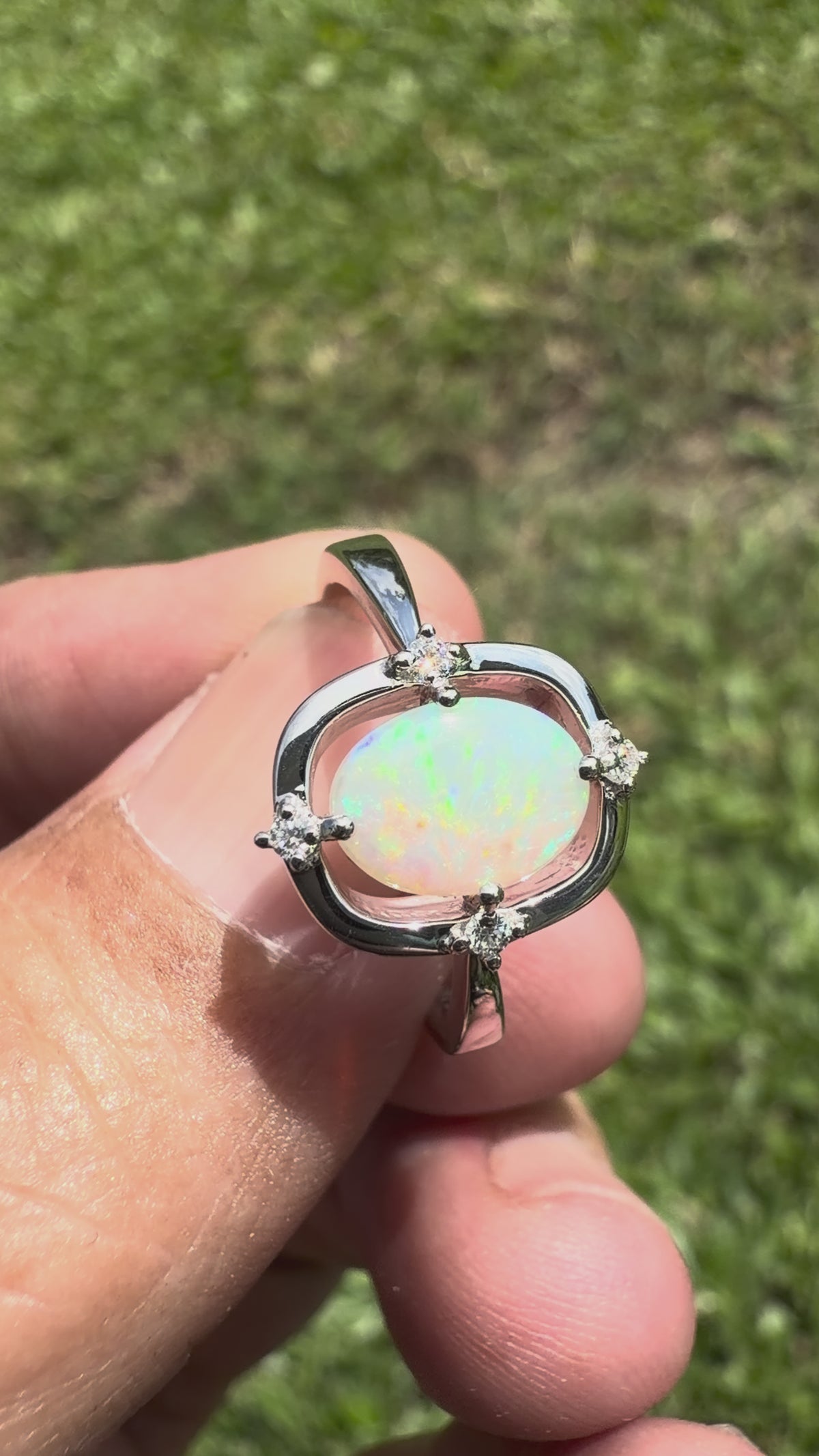0.9ct Coober Pedy Opal & Diamond Ring ~ 'Lake Eyre Saltglow' | 925 Sterling Silver | Solid Australian Opal