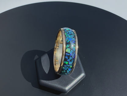 Handmade 14K Solid Yellow Gold Australian Opal Ring - Mintabie Opal