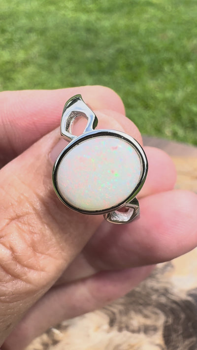 1.9ct Coober Pedy Opal Ring ~ 'Bicheno Fire' | 925 Sterling Silver | Solid Australian Opal