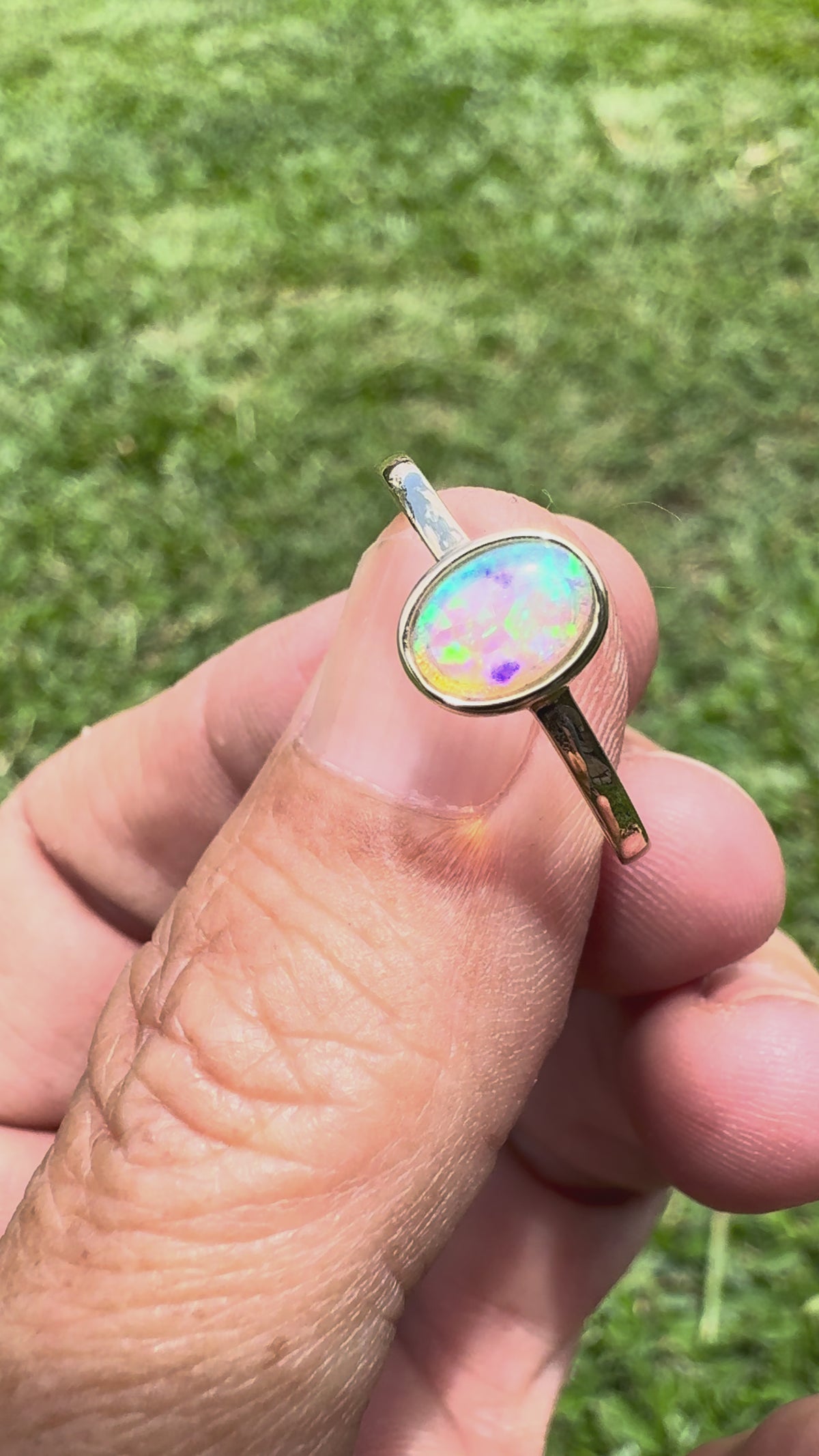 0.7ct Lightning Ridge Crystal Opal Ring ~ 'Hervey Bay Blues' | 9ct Yellow Gold | Solid Australian Opal