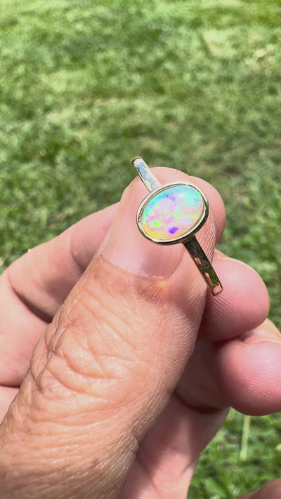 0.7ct Lightning Ridge Crystal Opal Ring ~ 'Hervey Bay Blues' | 9ct Yellow Gold | Solid Australian Opal