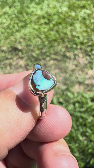 2ct Queensland Opal Ring ~ 'Carnarvon Gorge Greens' | 925 Sterling Silver | Solid Australian Opal
