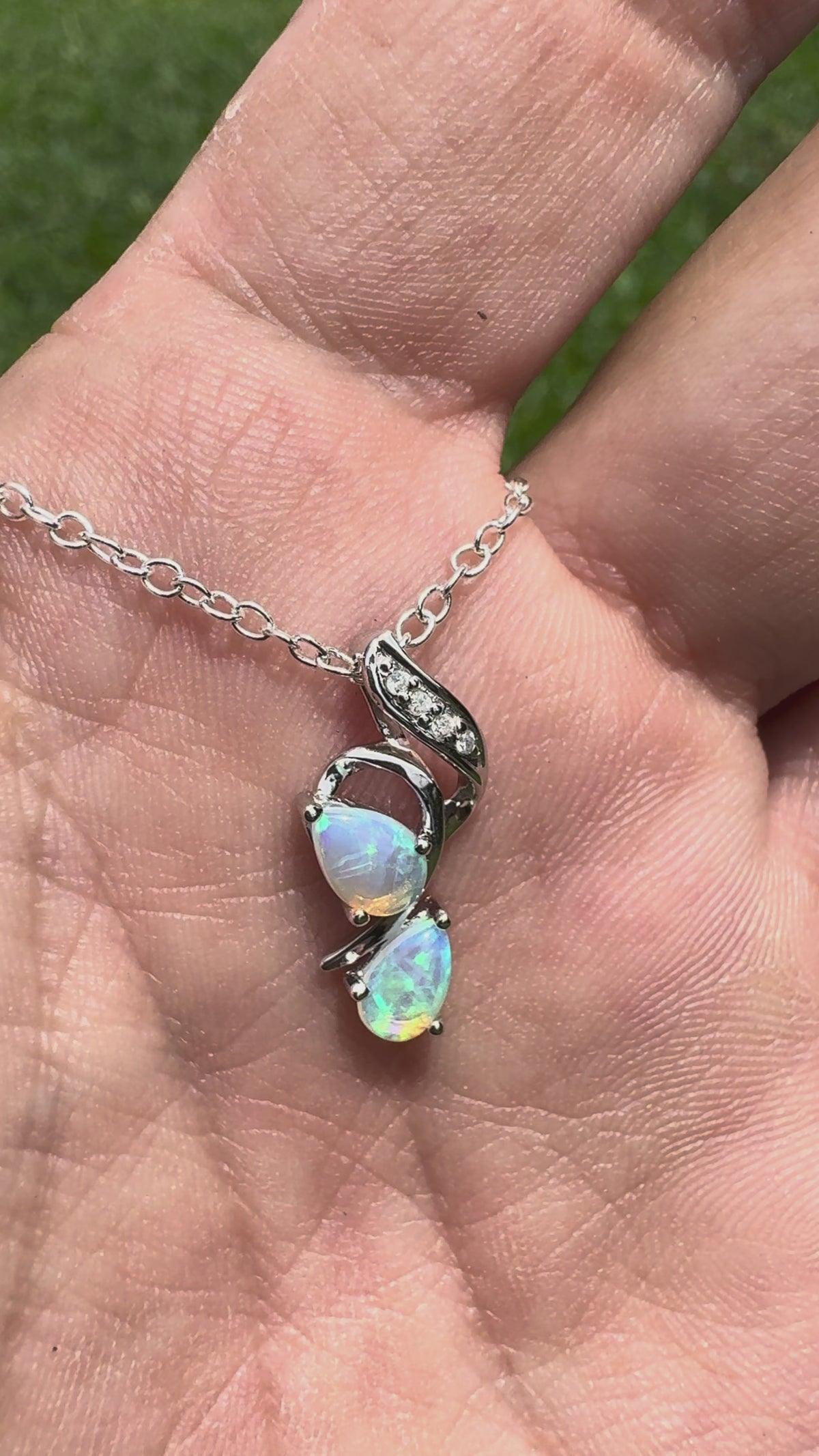 0.5ct Lightning Ridge Crystal Opal & Diamond Pendant Necklace ~ 'Mossman Gorge Blues' | 14ct White Gold | Solid Australian Opal