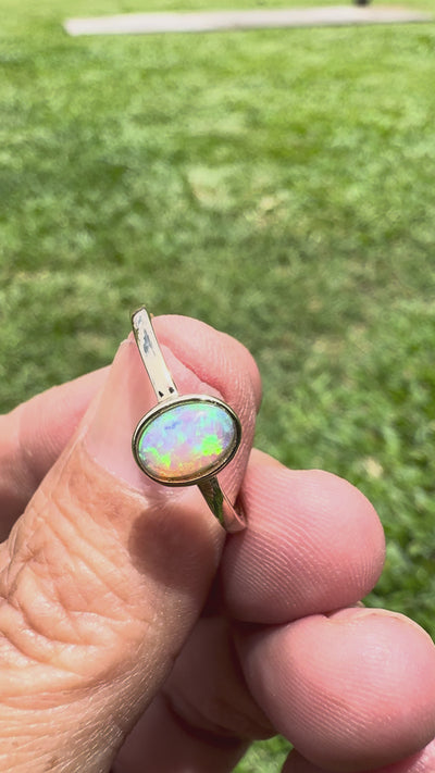0.6ct Lightning Ridge Crystal Opal Ring ~ 'Wineglass Bay Lights' | 9ct Yellow Gold | Solid Australian Opal