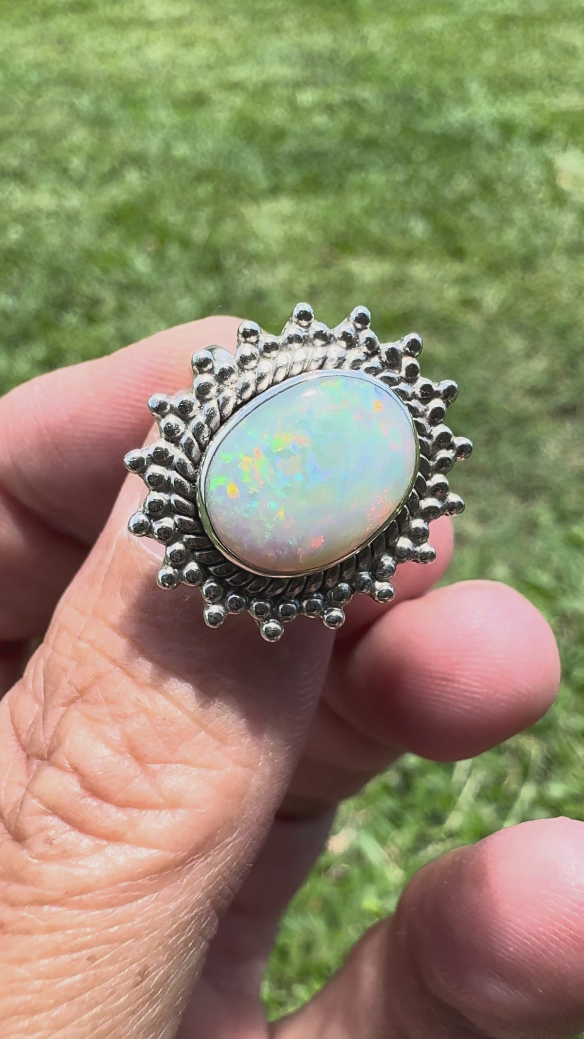 3.9ct Coober Pedy Opal Ring ~ 'Kings Canyon Spectrum' | 925 Sterling Silver | Solid Australian Opal