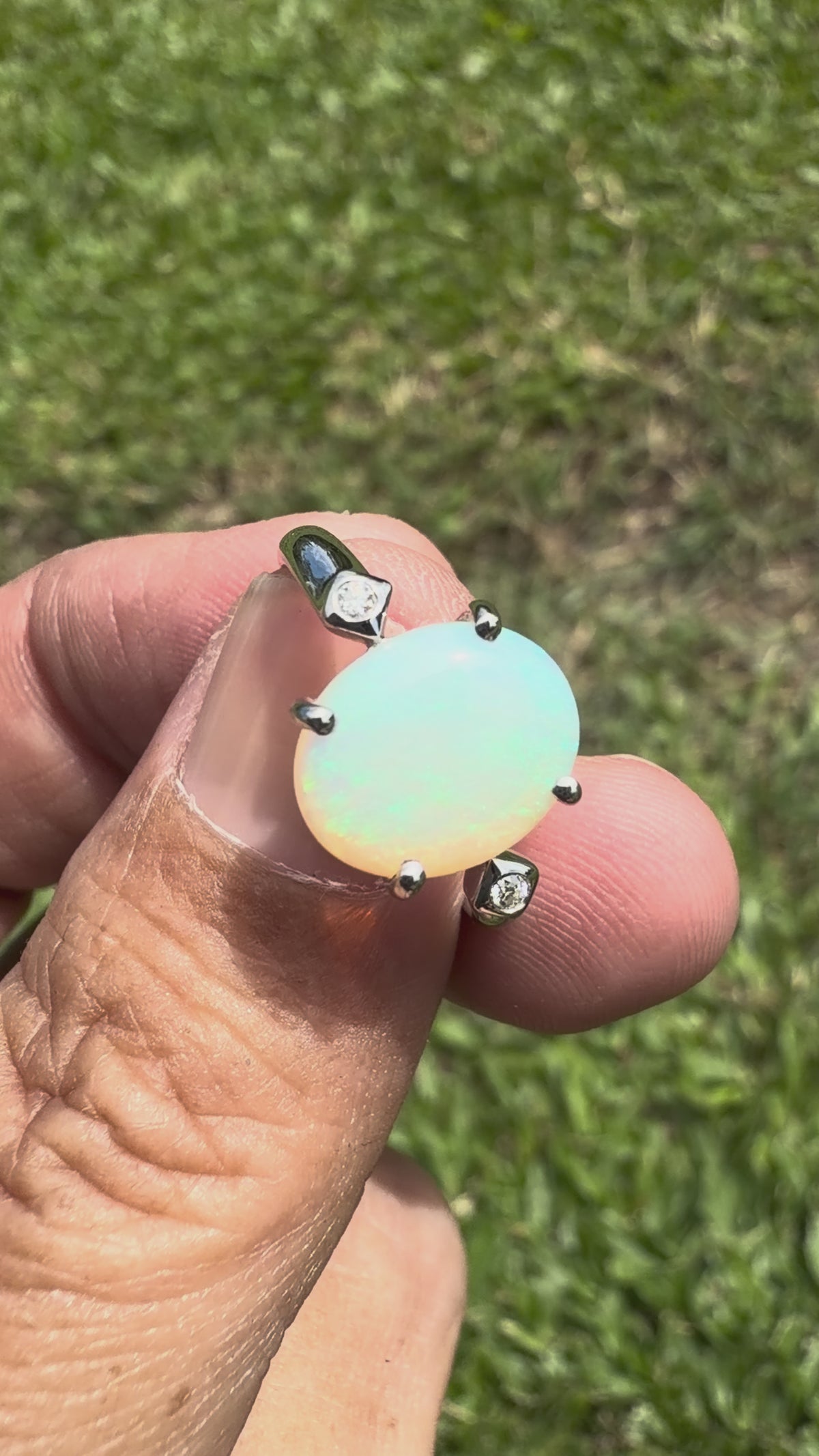 2.7ct Coober Pedy Opal & Diamond Ring ~ 'Whitehaven Shallows' | 925 Sterling Silver | Solid Australian Opal