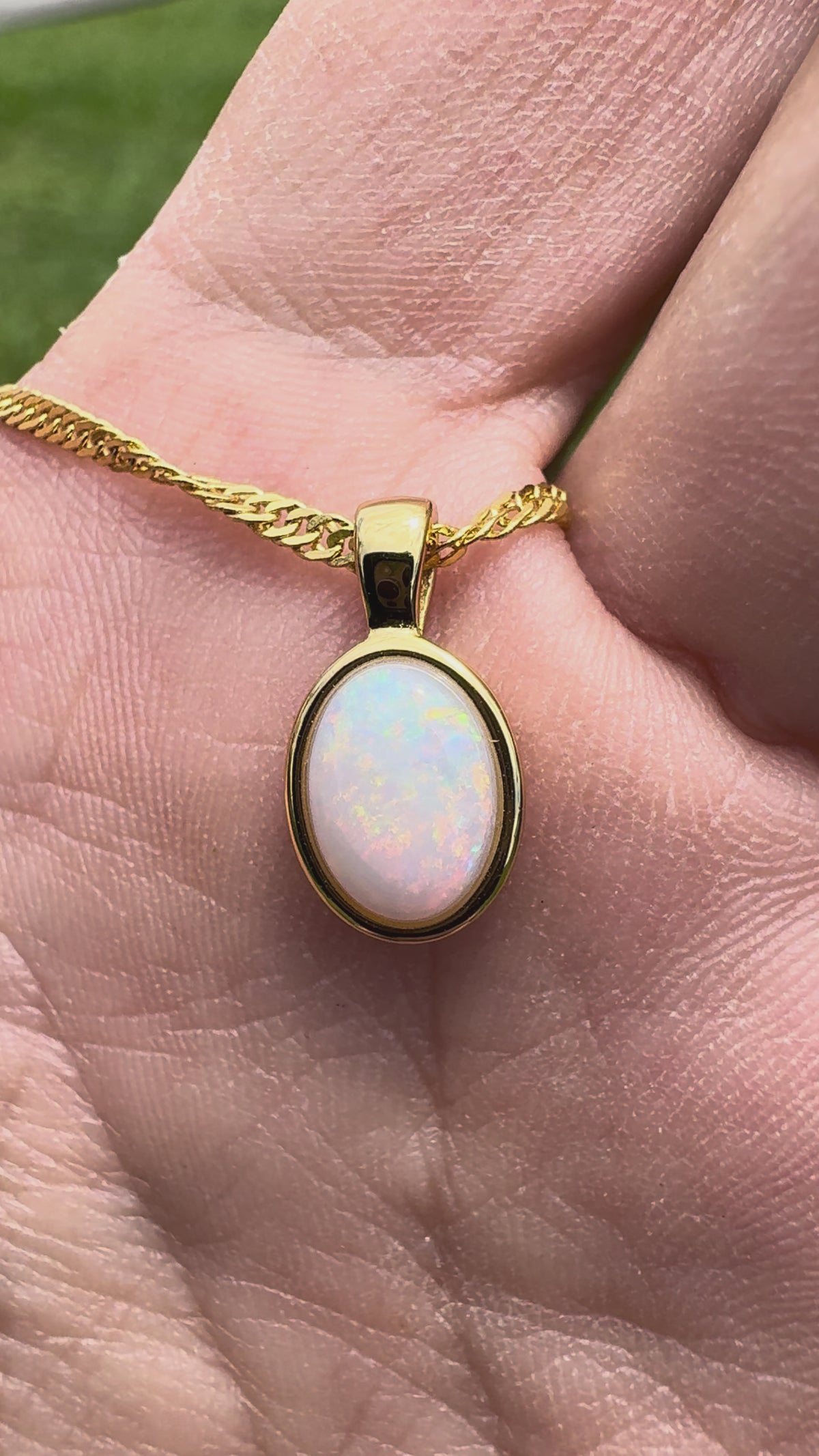 0.9ct Coober Pedy Opal Pendant Necklace ~ 'Leonora Gold' | Yellow Gold Coated 925 Sterling Silver | Solid Australian Opal
