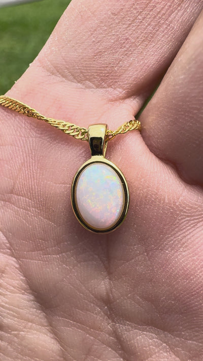 0.9ct Coober Pedy Opal Pendant Necklace ~ 'Leonora Gold' | Yellow Gold Coated 925 Sterling Silver | Solid Australian Opal