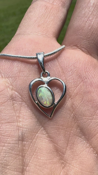 0.4ct Coober Pedy Opal Heart Pendant Necklace ~ 'Huon Valley Heart' | 925 Sterling Silver | Solid Australian Opal