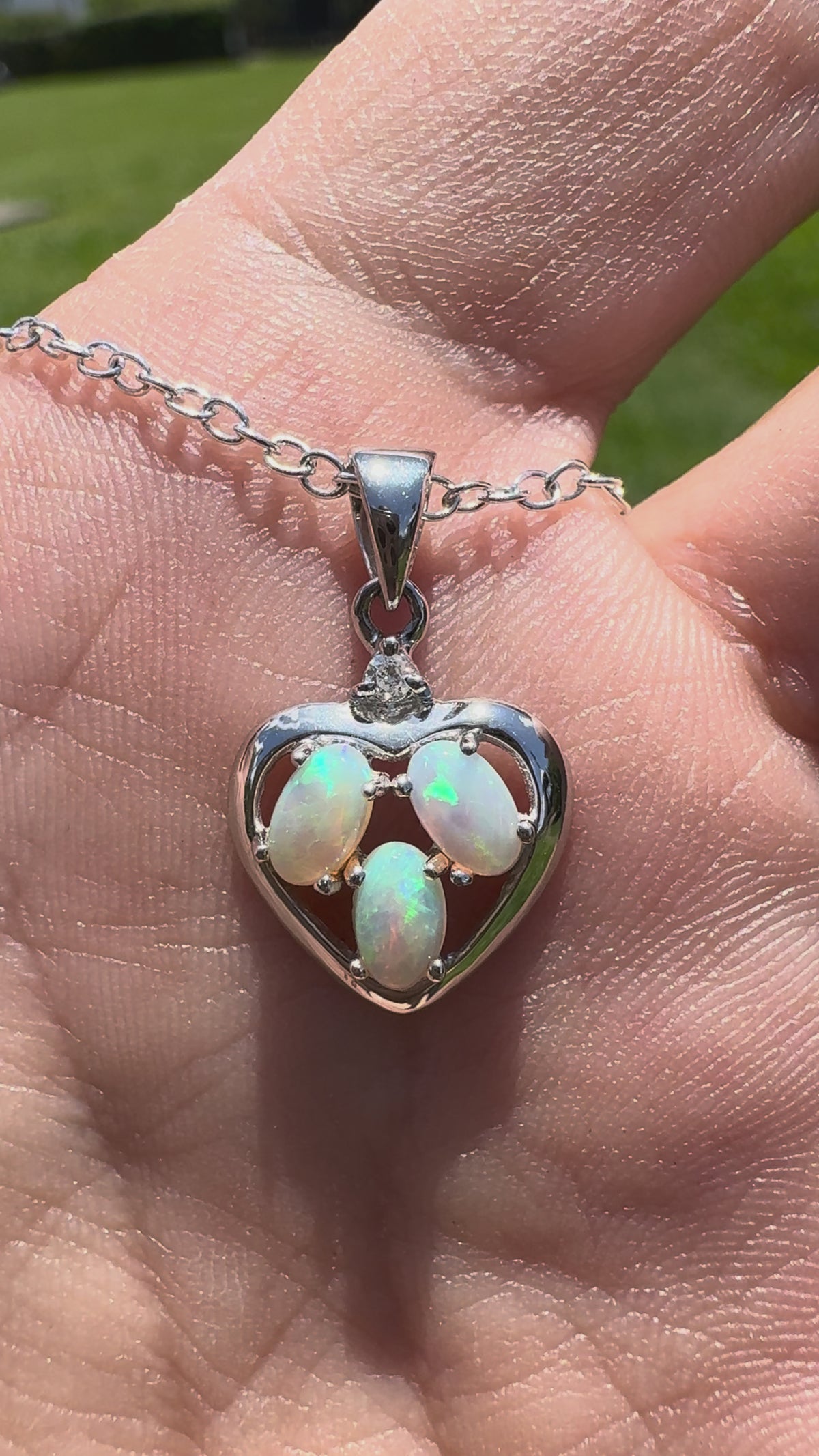 0.5ct Coober Pedy Opal & Diamond Heart Pendant Necklace ~ 'Lake Hillier Heart' | 14ct White Gold | Solid Australian Opal
