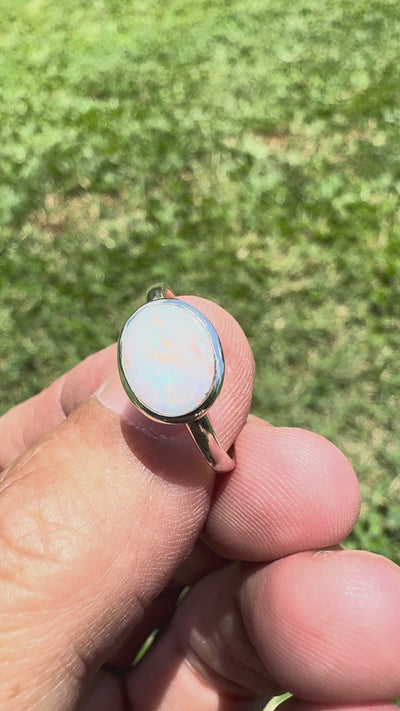 1ct Coober Pedy Opal Ring ~ 'Mission Beach Flash' | 925 Sterling Silver | Solid Australian Opal