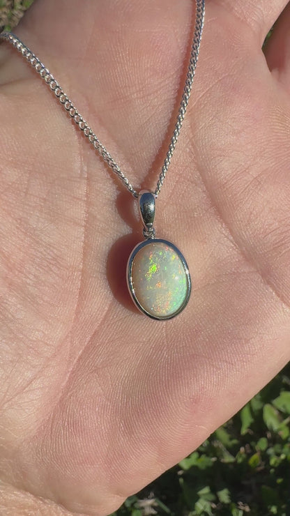 Dust & Dawn ~ 3.2ct Solid Mintabie Opal 925 Sterling Silver Pendant Necklace