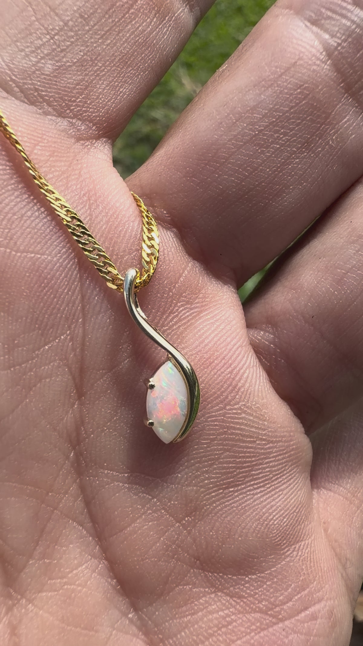 0.4ct Coober Pedy Opal Pendant Necklace ~ 'Russell Falls Droplet' | 9ct Yellow Gold | Solid Australian Opal