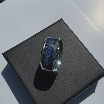 Handmade Australian Opal Ring Silver Surgical Steel Size M 1/2 (6 3/4)