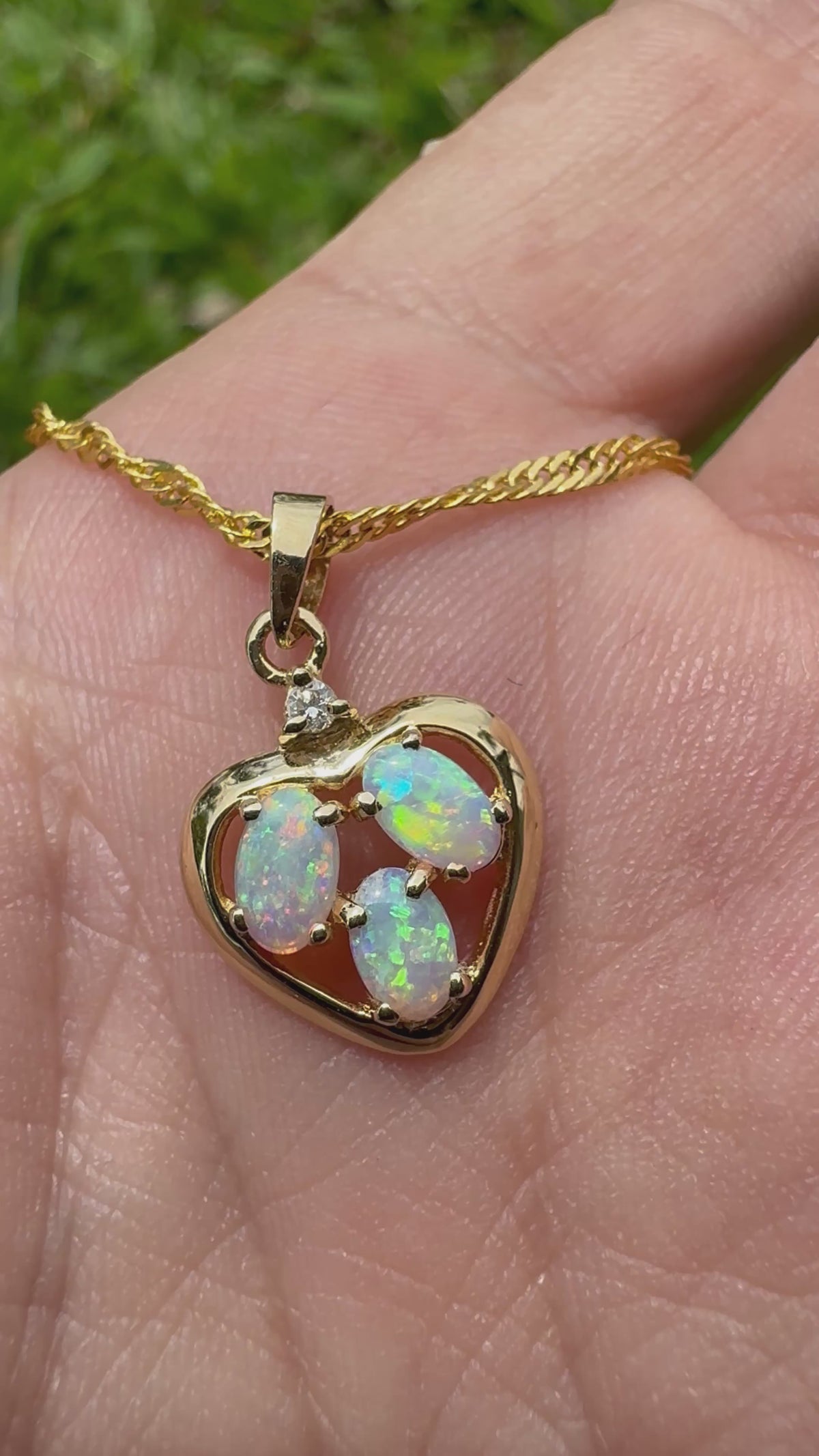 0.5ct Coober Pedy Opal & Diamond Heart Pendant Necklace ~ 'Hanging Rock Heart' | 14ct Yellow Gold | Solid Australian Opal