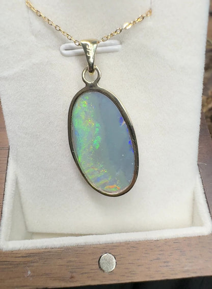 ‘River of Dreams' ~ Handcrafted 11.6ct Solid Lightning Ridge Semi Black Opal 9ct Australian Gold Pendant
