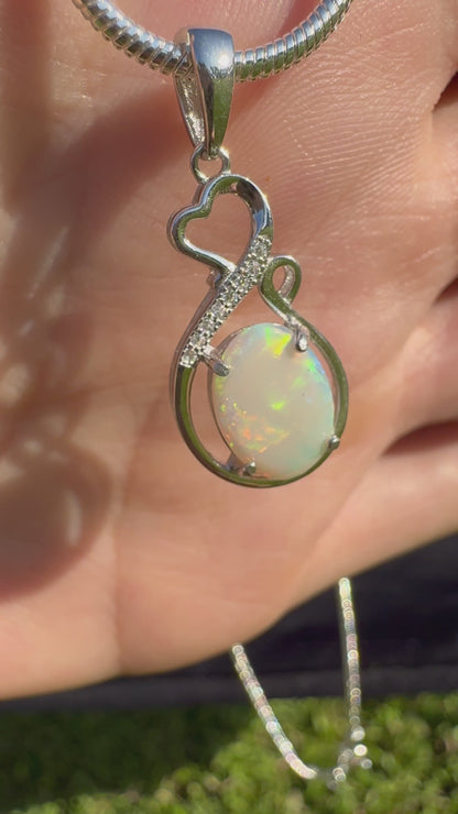 1.0ct Solid Lightning Ridge Opal and Cubic Zirconia Sterling Silver Pendant