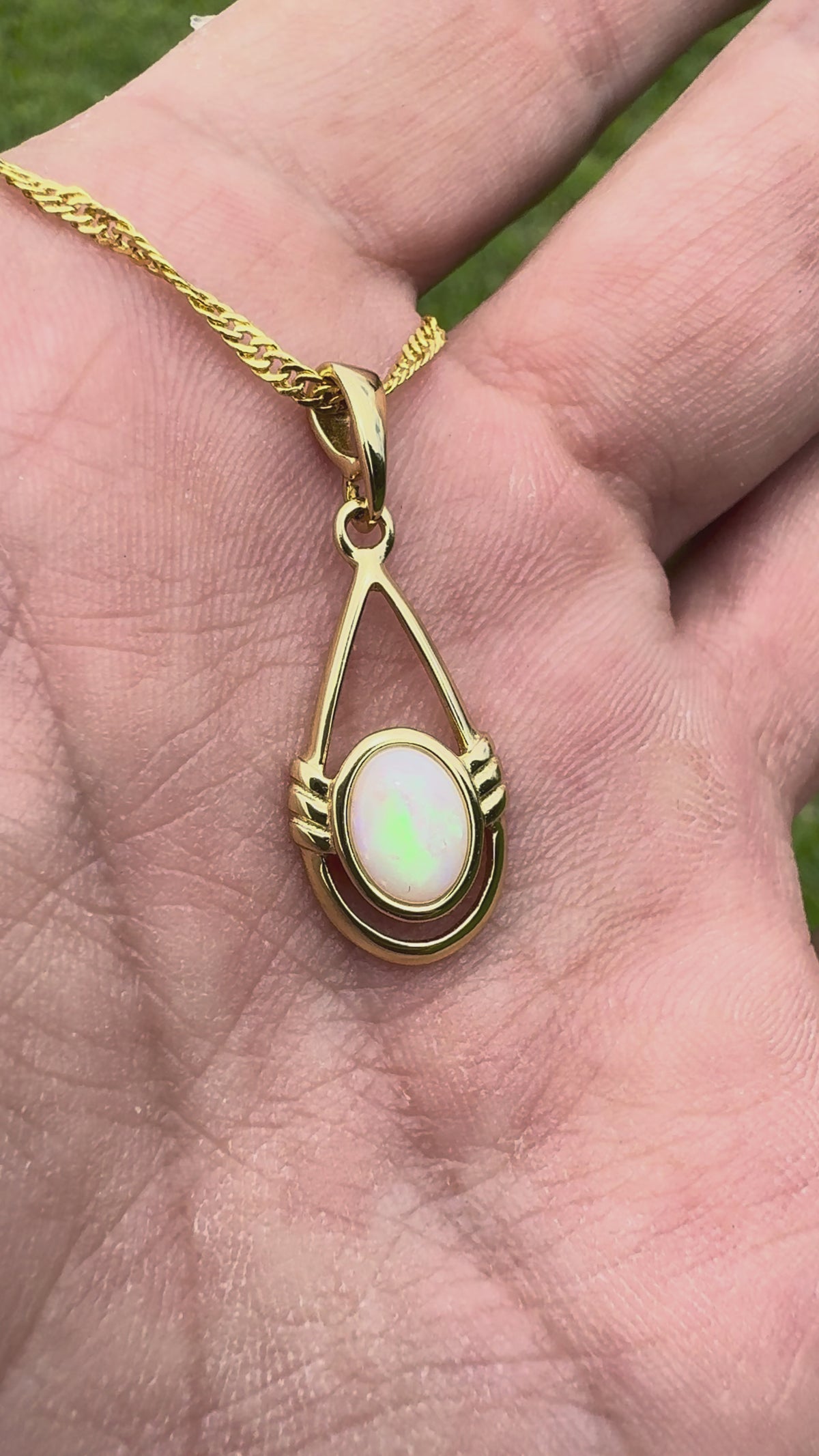 0.7ct Coober Pedy Opal Open Loop Pendant Necklace ~ 'Atherton Gold' | Yellow Gold Coated 925 Sterling Silver | Solid Australian Opal