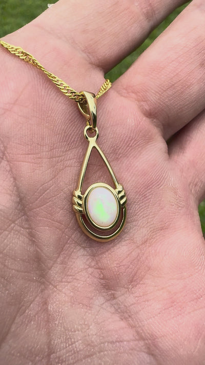 0.7ct Coober Pedy Opal Open Loop Pendant Necklace ~ 'Atherton Gold' | Yellow Gold Coated 925 Sterling Silver | Solid Australian Opal