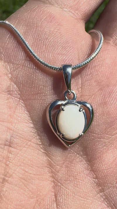 0.7ct Coober Pedy Opal Heart Pendant Necklace ~ 'Otway Heart' | 925 Sterling Silver | Solid Australian Opal