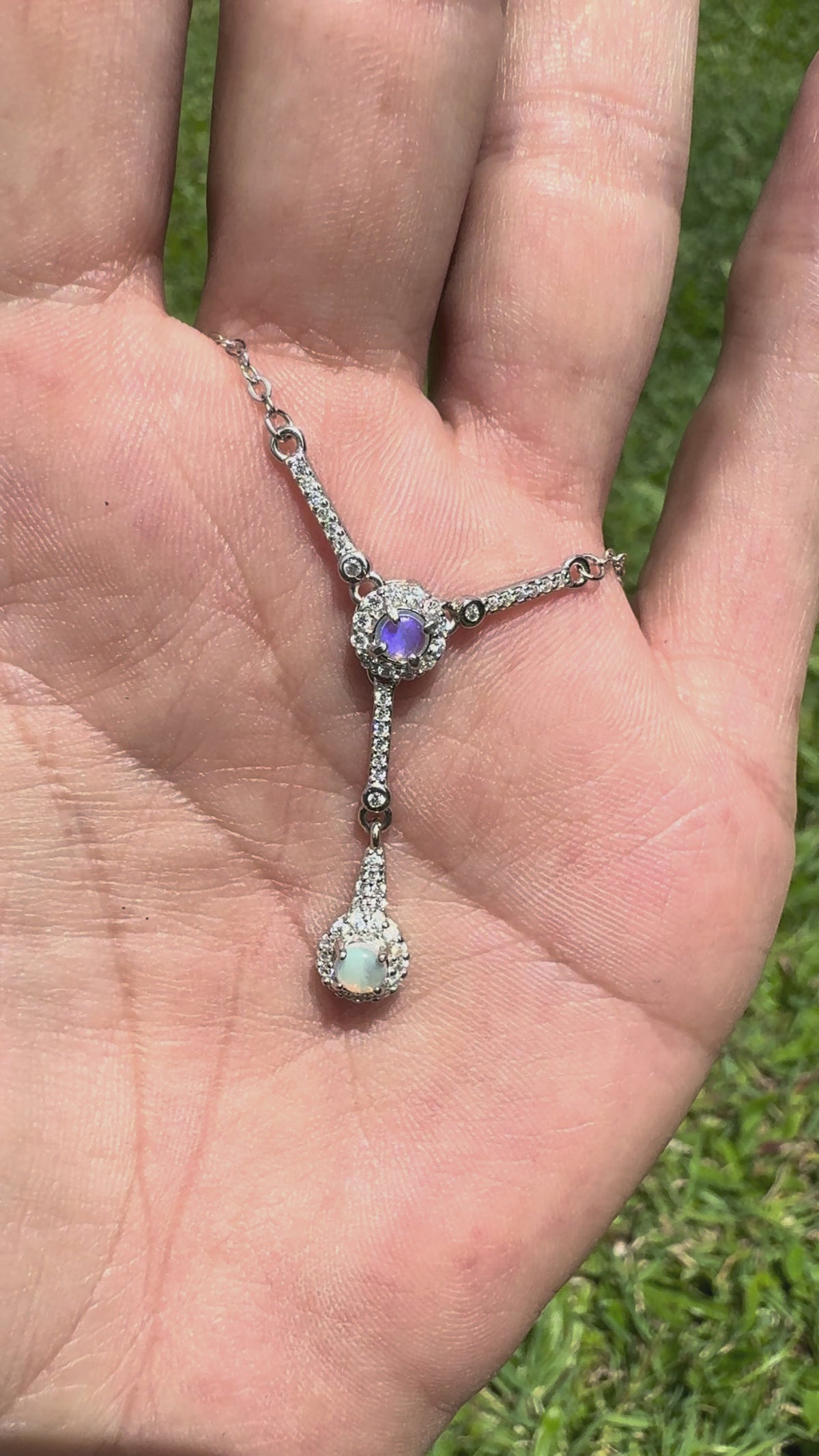 0.3ct Lightning Ridge Opal & Cubic Zirconia Pendant Necklace ~ 'Wilpena Twilight' | 925 Sterling Silver | Solid Australian Opal