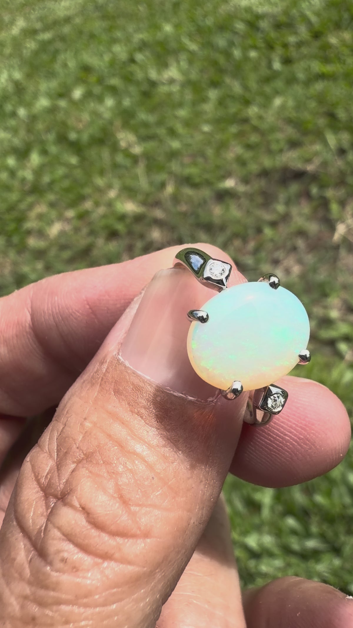2.7ct Coober Pedy Opal & Diamond Ring ~ 'Whitehaven Shallows' | 925 Sterling Silver | Solid Australian Opal