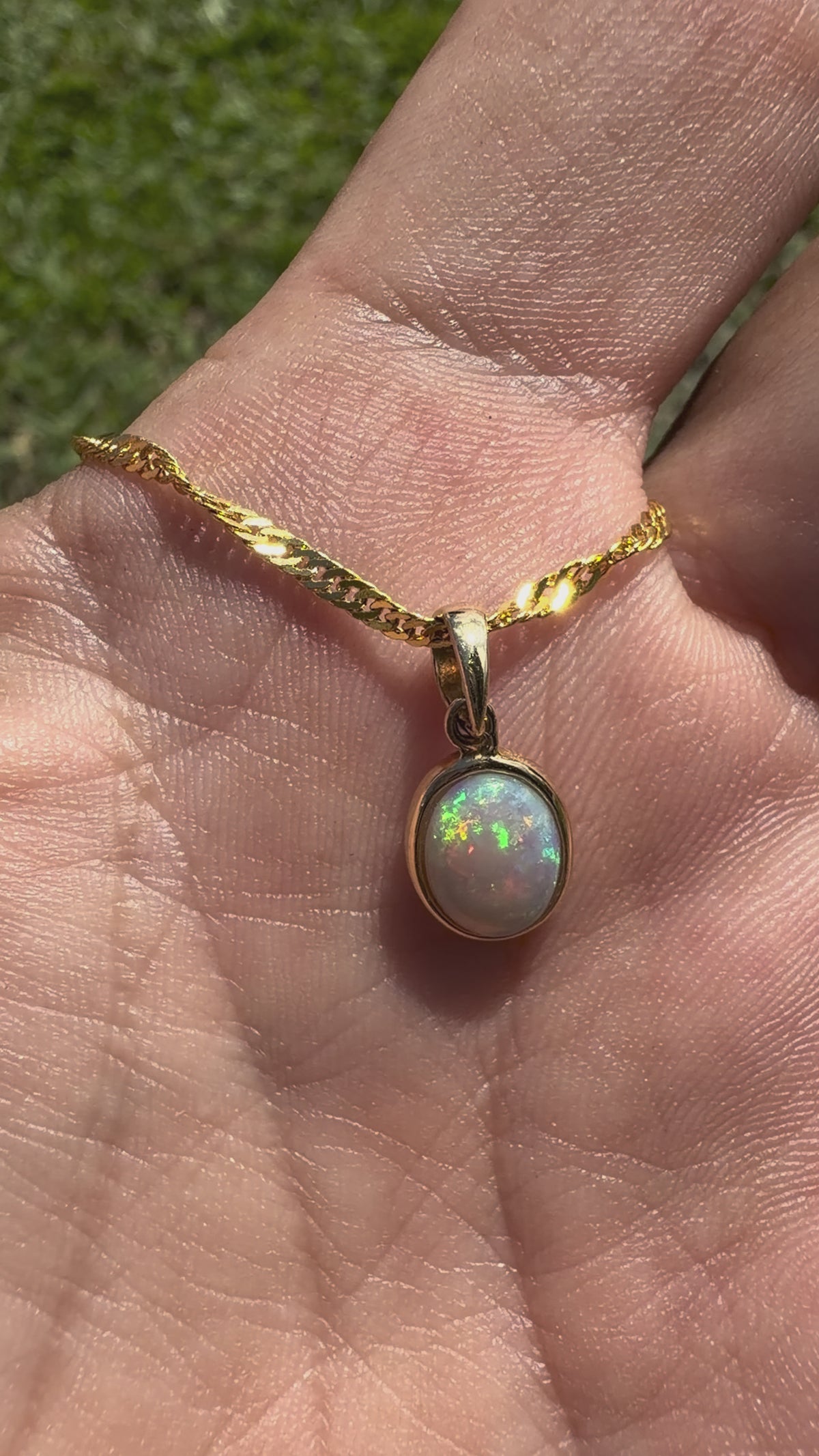 0.9ct Coober Pedy Opal Pendant Necklace ~ 'Cockle Creek Halo' | 14ct Yellow Gold | Solid Australian Opal