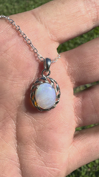 1.2ct Lightning Ridge Crystal Opal Pendant Necklace ~ 'Ellenborough Falls Greens' | 925 Sterling Silver | Solid Australian Opal