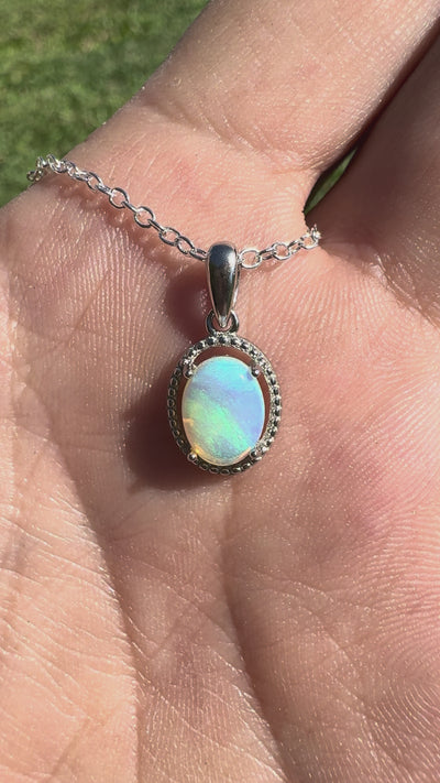 0.7ct Lightning Ridge Opal Pendant Necklace ~ 'Burrum Coast Greens' | 925 Sterling Silver | Solid Australian Opal