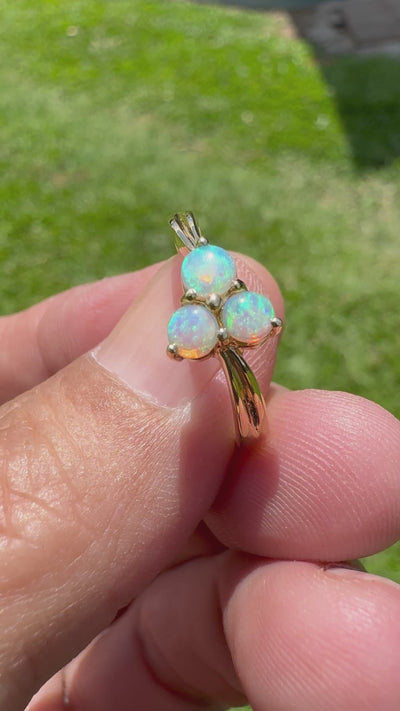 0.3ct Lightning Ridge Opal Ring ~ 'Kings Canyon Trio' | 14ct Yellow Gold | Solid Australian Opal