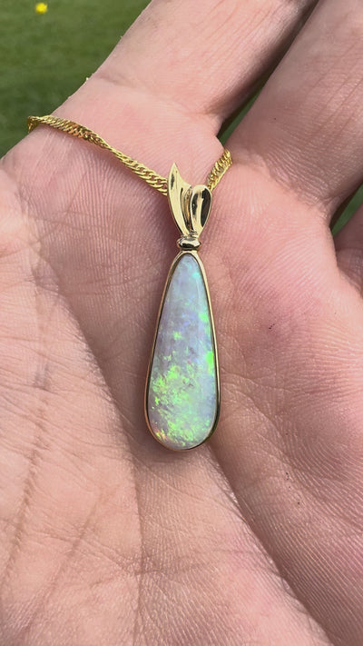 3.4ct Lightning Ridge Opal Pendant Necklace ~ 'Kakadu Lagoon' | 14ct Yellow Gold | Solid Australian Opal