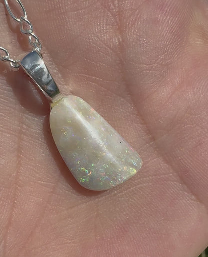 'Rainbow Falls' ~ Handcrafted 3ct Solid Lightning Ridge Opal Sterling Silver Pendant Necklace