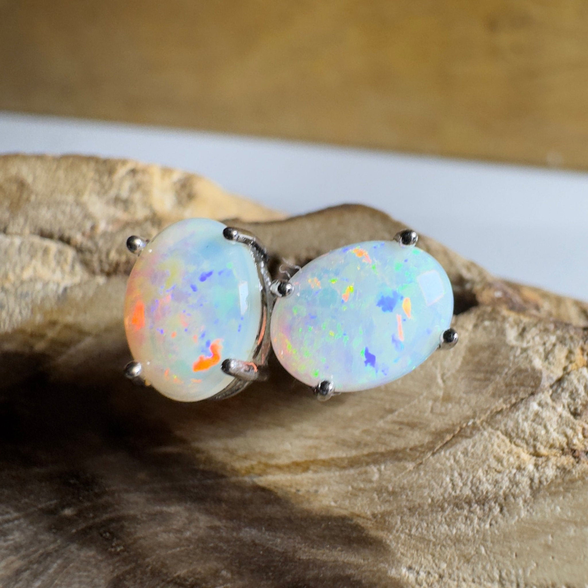 Prism Tide~ 1.7ct Coober Pedy Opal Sterling Silver Earrings