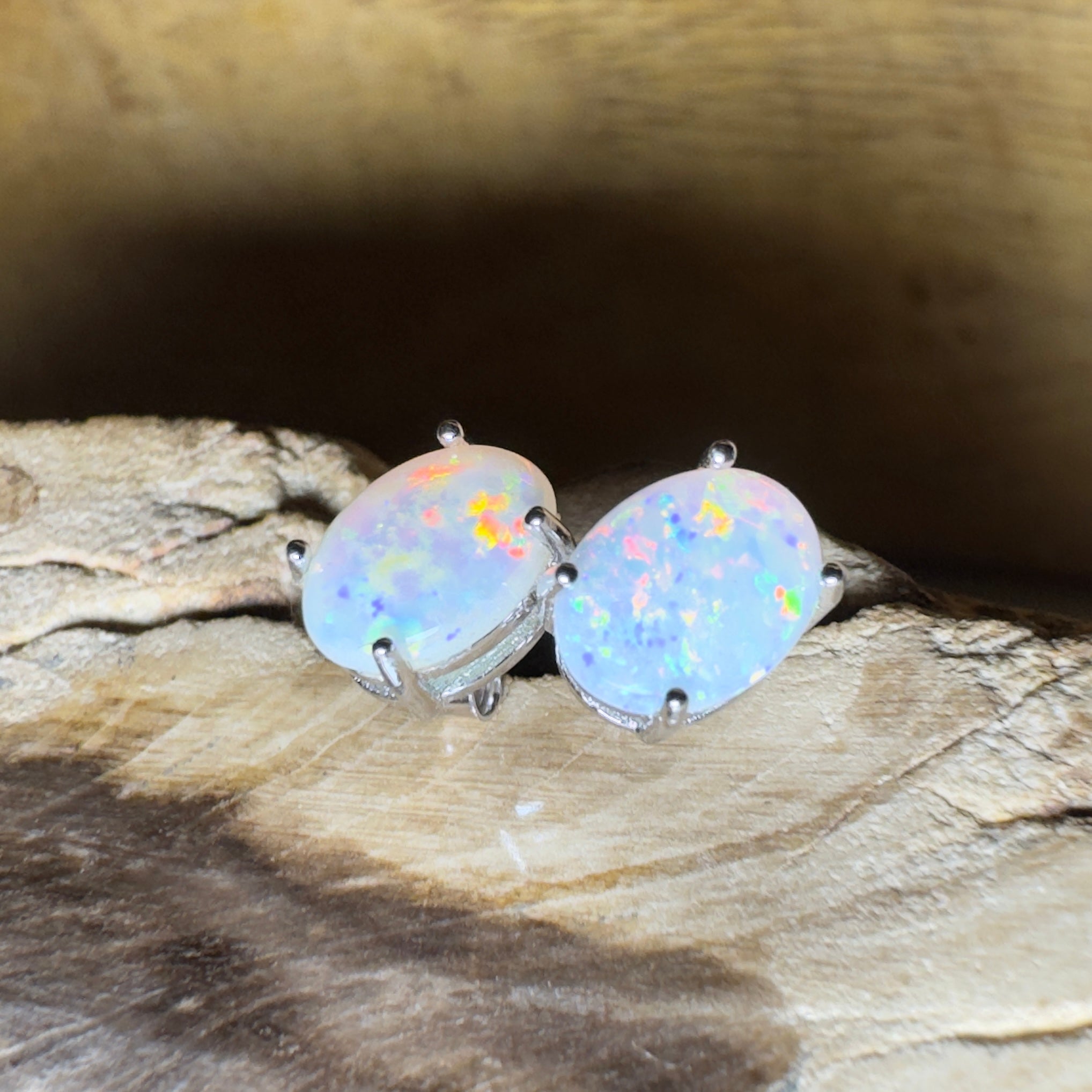Prism Tide~ 1.7ct Coober Pedy Opal Sterling Silver Earrings