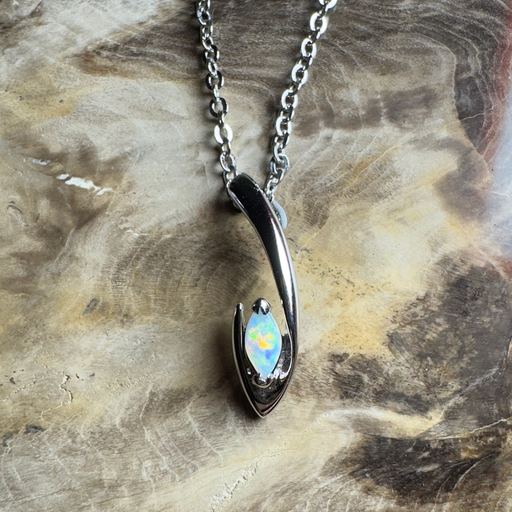 Pure White Glow ~ 0.3ct Coober Pedy Opal 18ct White Gold Pendant