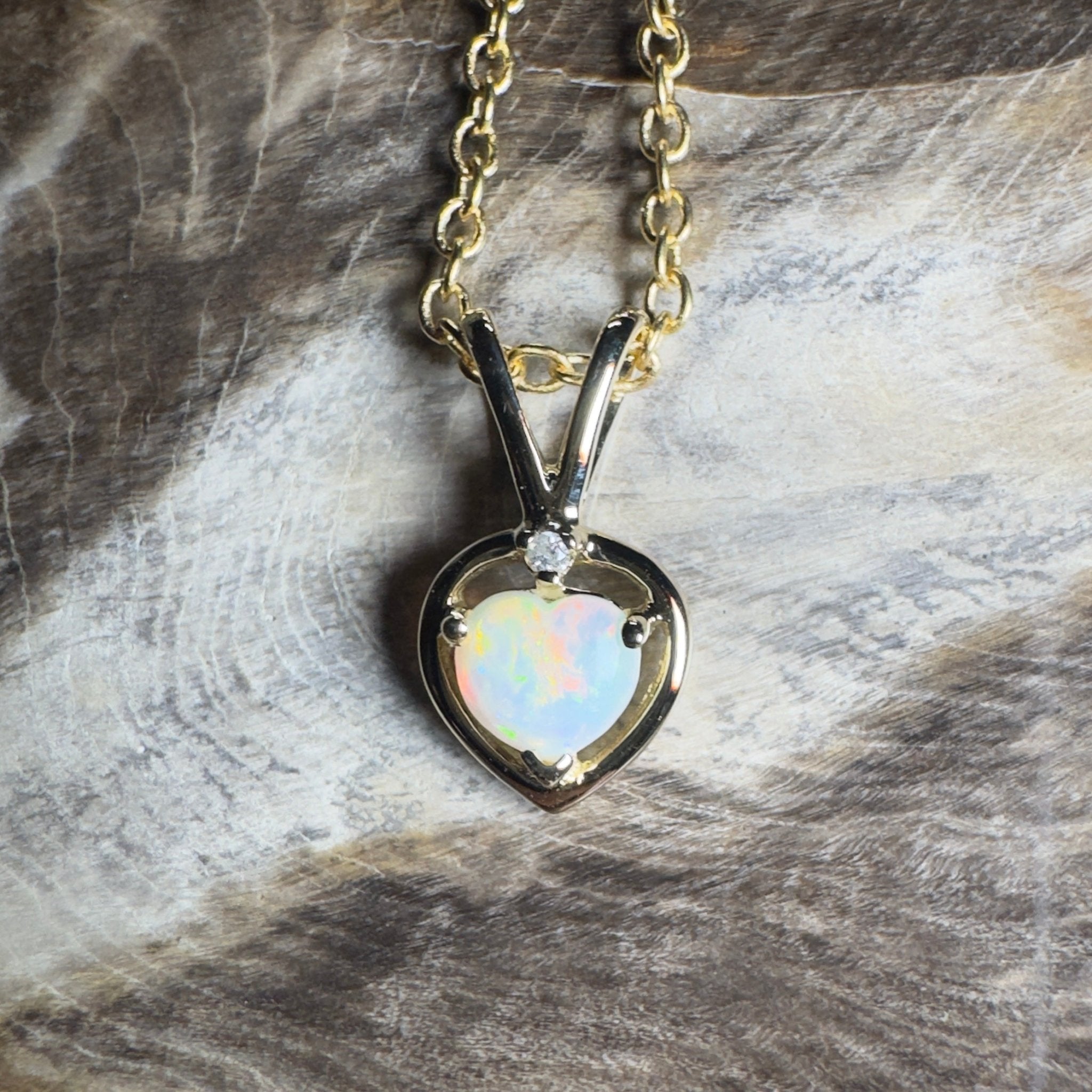 Purnululu Flame Heart ~ 9ct Solid Yellow Gold 0.4ct Coober Pedy Opal Pendant