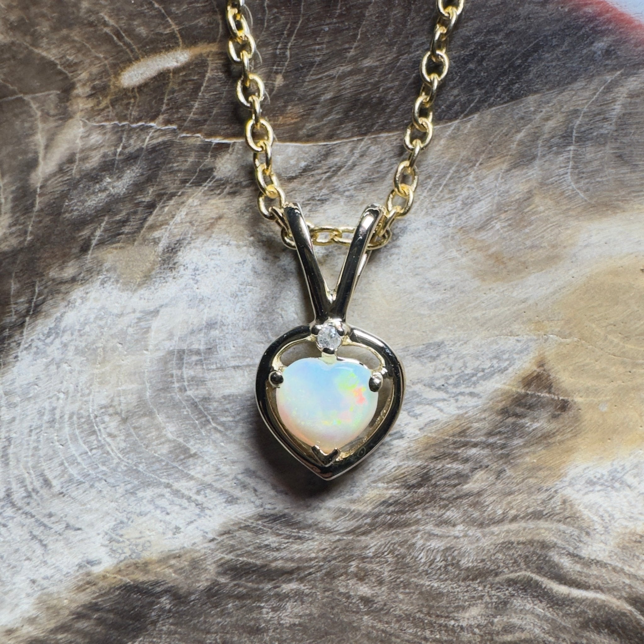 Purnululu Flame Heart ~ 9ct Solid Yellow Gold 0.4ct Coober Pedy Opal Pendant