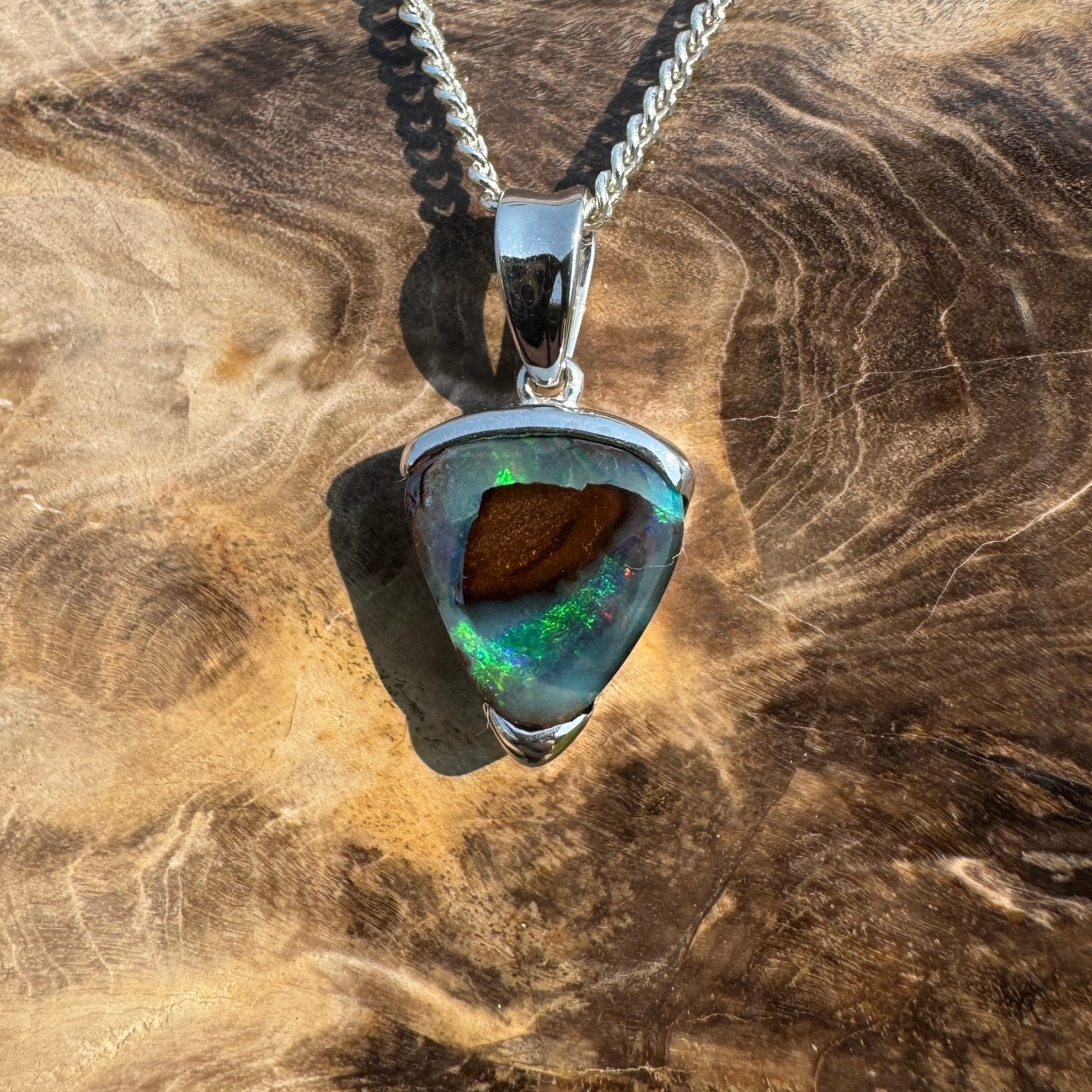 Queensland Boulder Opal 925 Sterling Silver Pendant Necklace