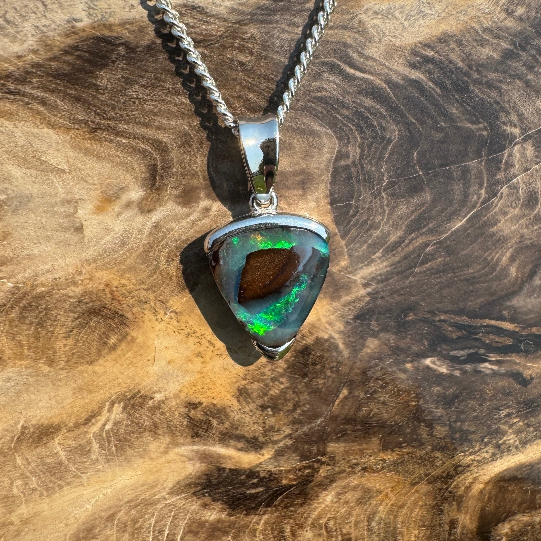 Queensland Boulder Opal 925 Sterling Silver Pendant Necklace