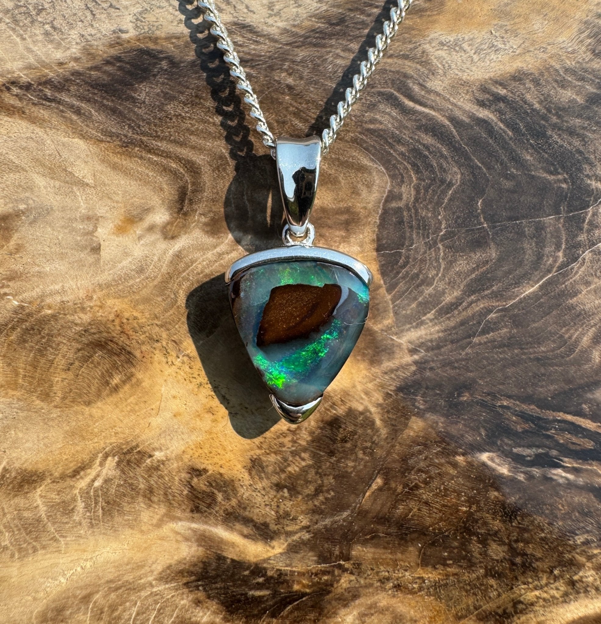 Queensland Boulder Opal 925 Sterling Silver Pendant Necklace