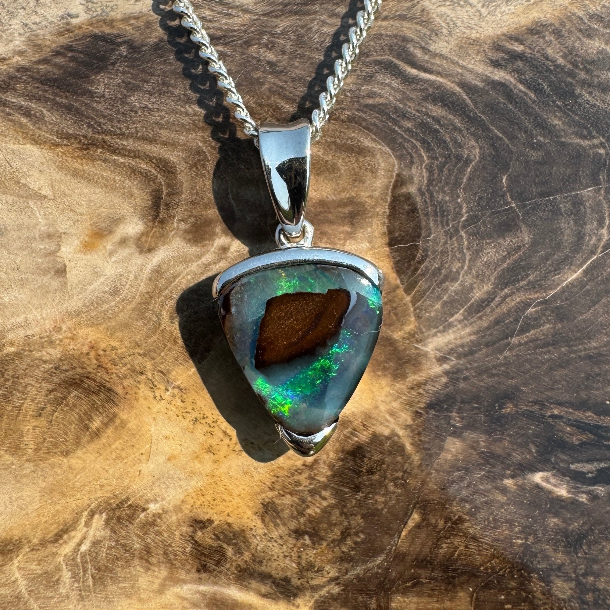 Queensland Boulder Opal 925 Sterling Silver Pendant Necklace