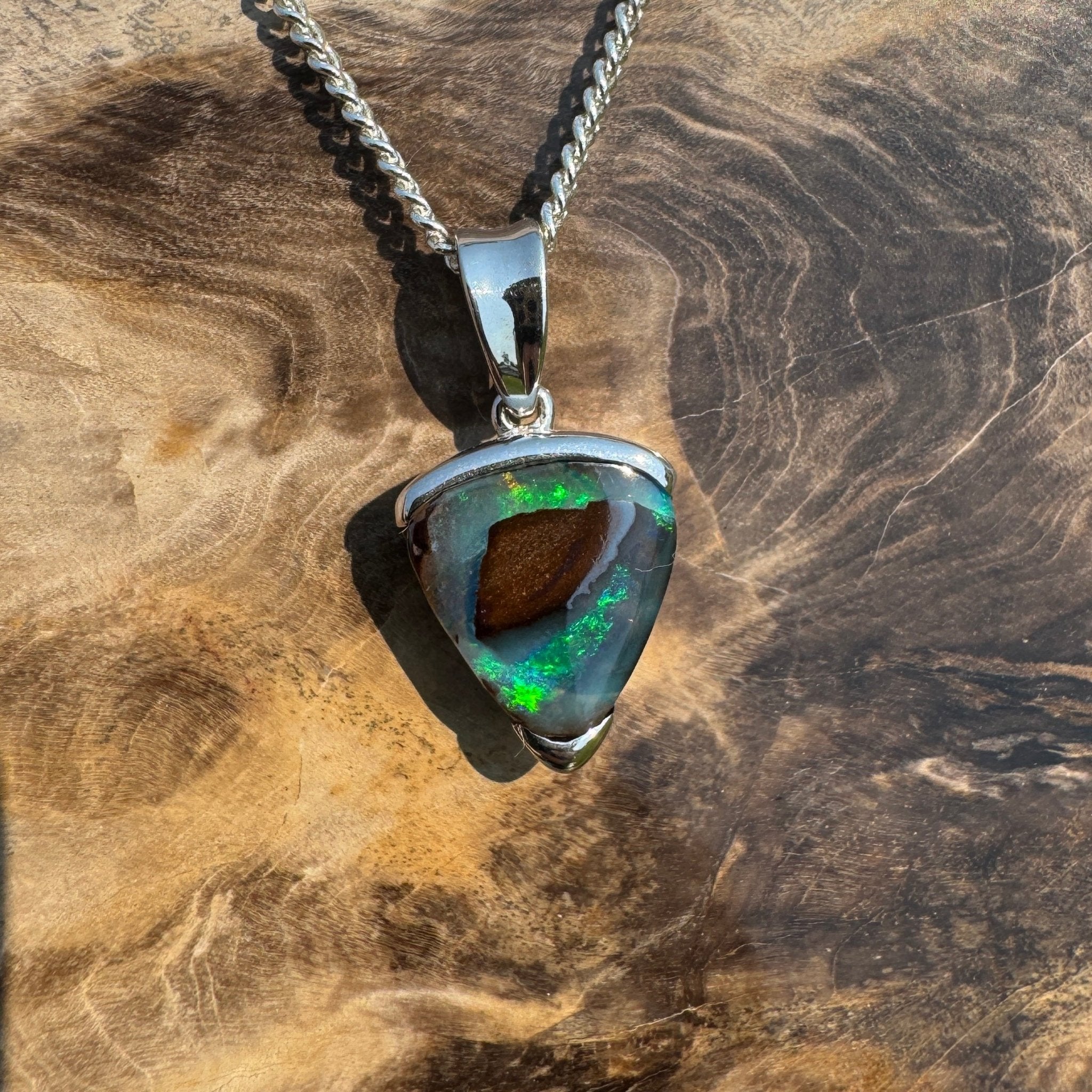 Queensland Boulder Opal 925 Sterling Silver Pendant Necklace