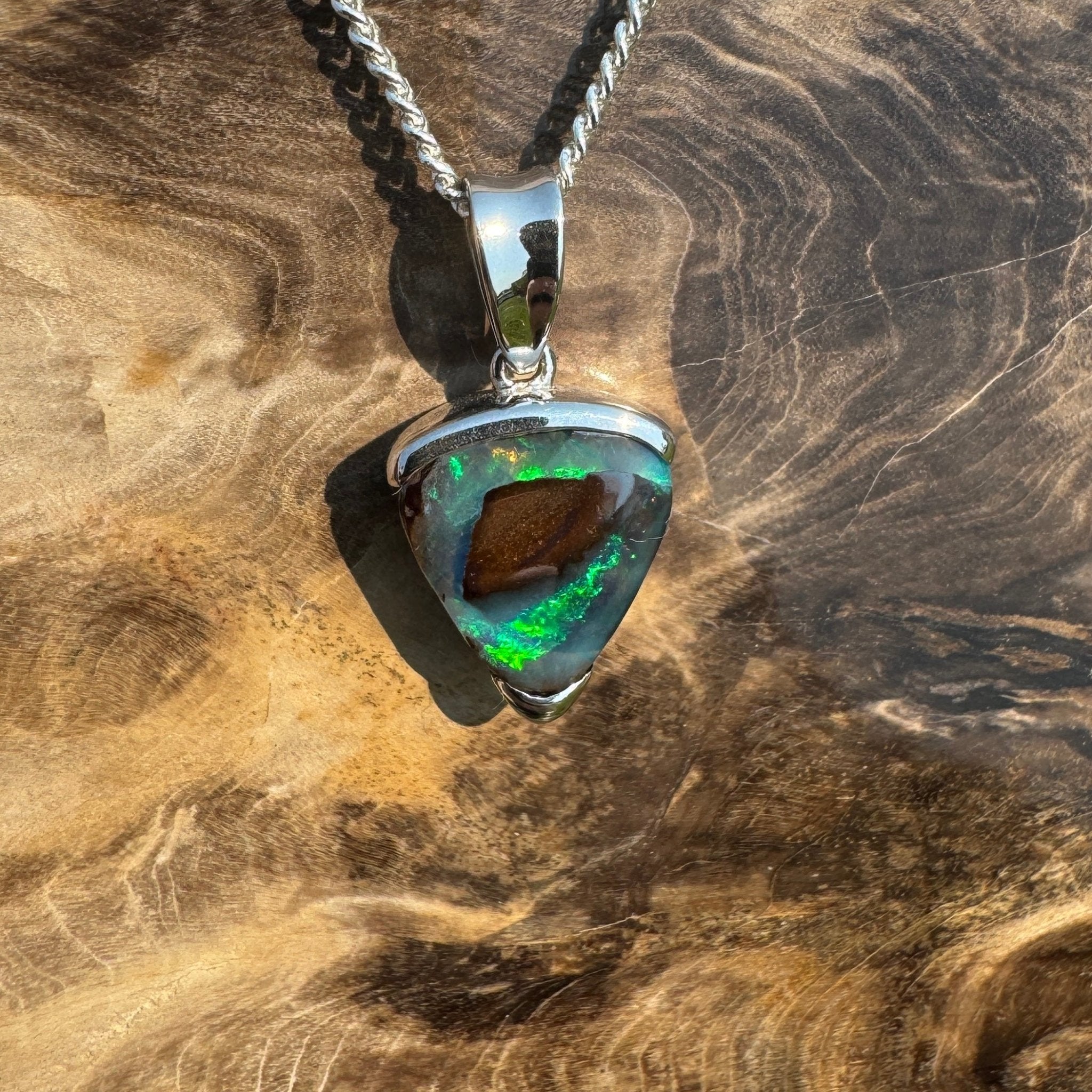 Queensland Boulder Opal 925 Sterling Silver Pendant Necklace