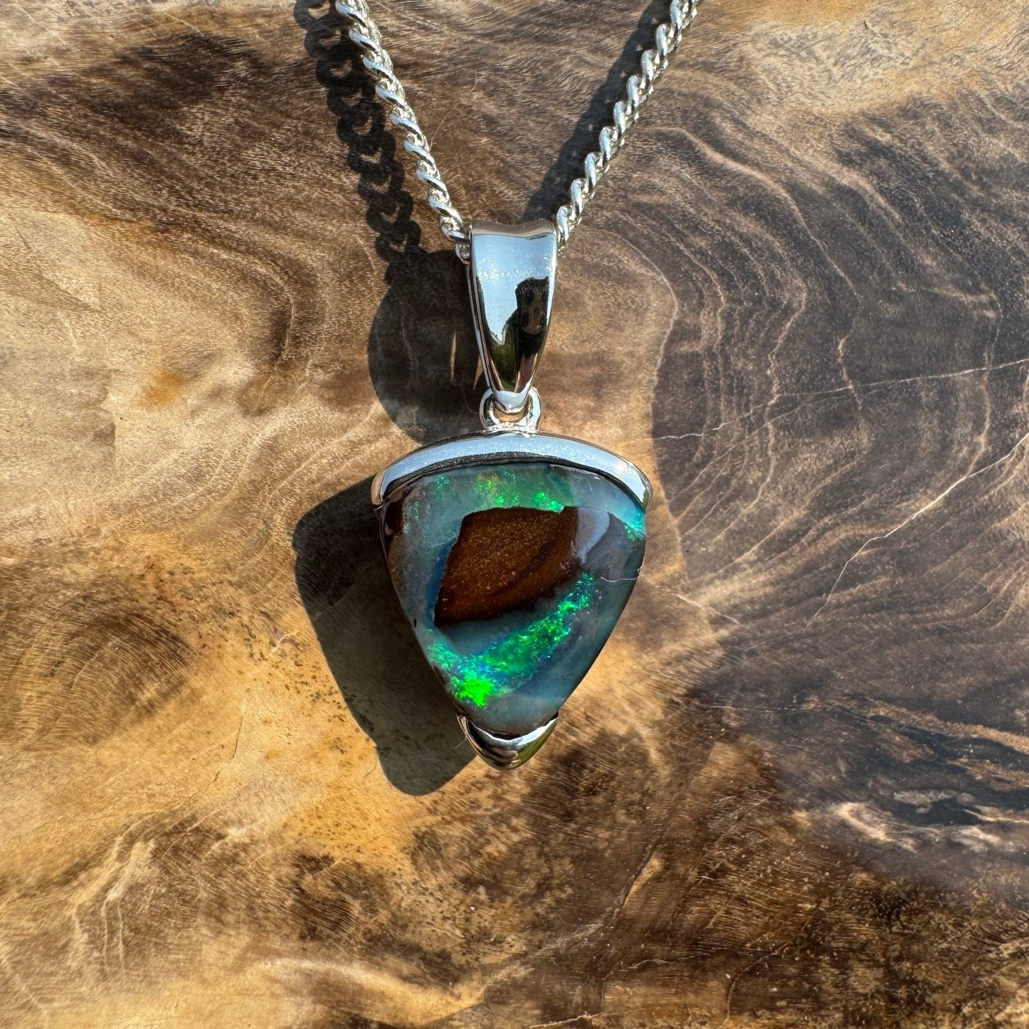 Queensland Boulder Opal 925 Sterling Silver Pendant Necklace