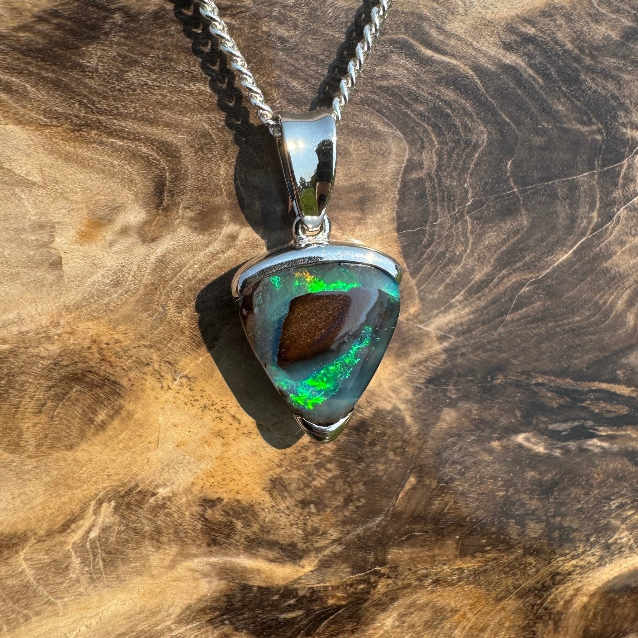 Queensland Boulder Opal 925 Sterling Silver Pendant Necklace