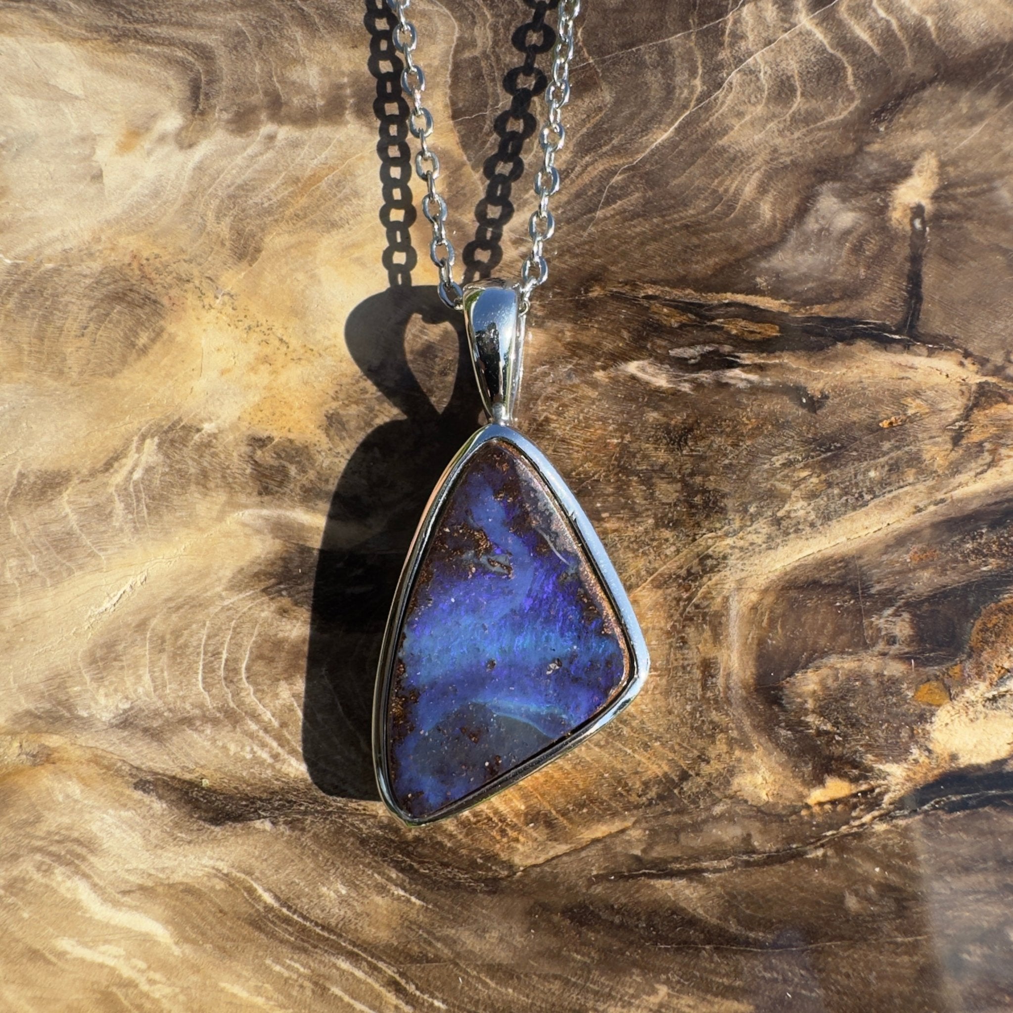 Queensland Deep Tide ~ Queensland Boulder Opal 925 Sterling Silver Pendant Necklace
